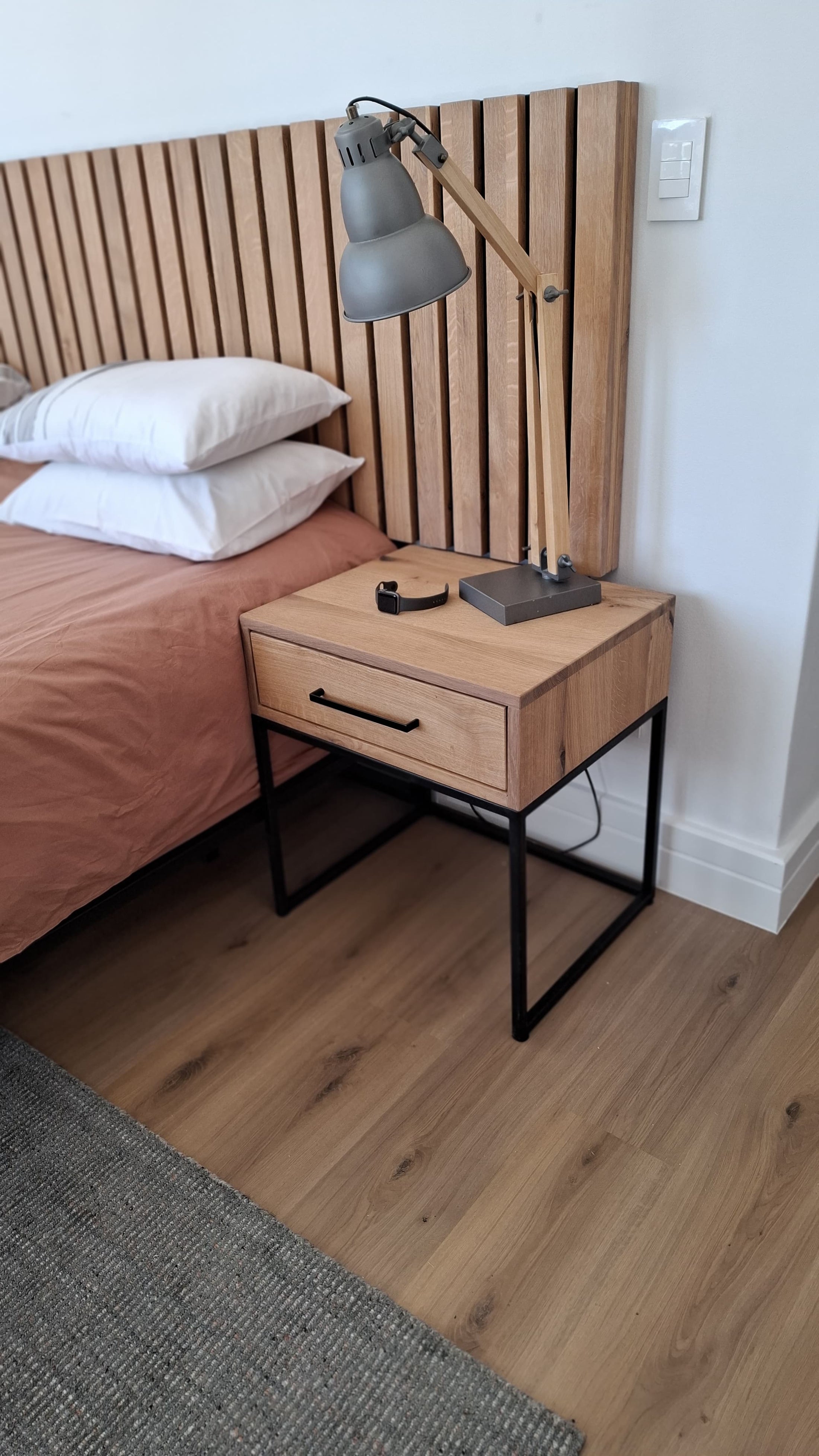 Slatted Headboard and Sleek Nightstand COMBO SET